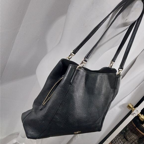 KATE SPADE! BLACK PEBBLED GENUINE LEATHER 3 COMPARTMENT SHOULDER BAG PURSE, BAG! - Picture 5 of 12